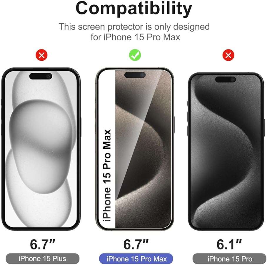NEW'C 3 Pack Designed for iPhone 15 Pro Max Screen Protector (6.7 inches),Enhanced Tempered Glass Protection with easy installation tool included,Case Friendly Ultra Resistant - Image 2