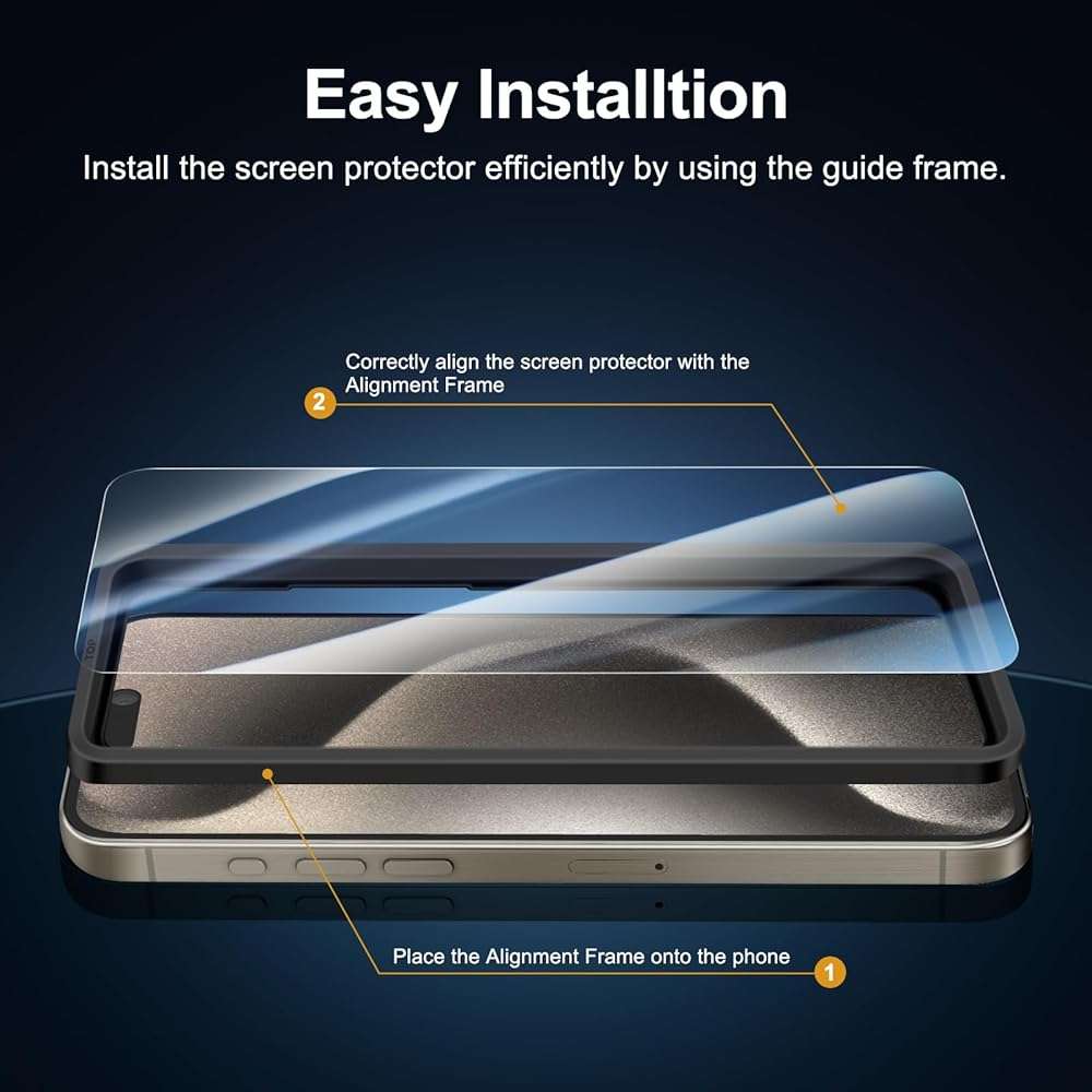 NEW'C 3 Pack Designed for iPhone 15 Pro Max Screen Protector (6.7 inches),Enhanced Tempered Glass Protection with easy installation tool included,Case Friendly Ultra Resistant - Image 3