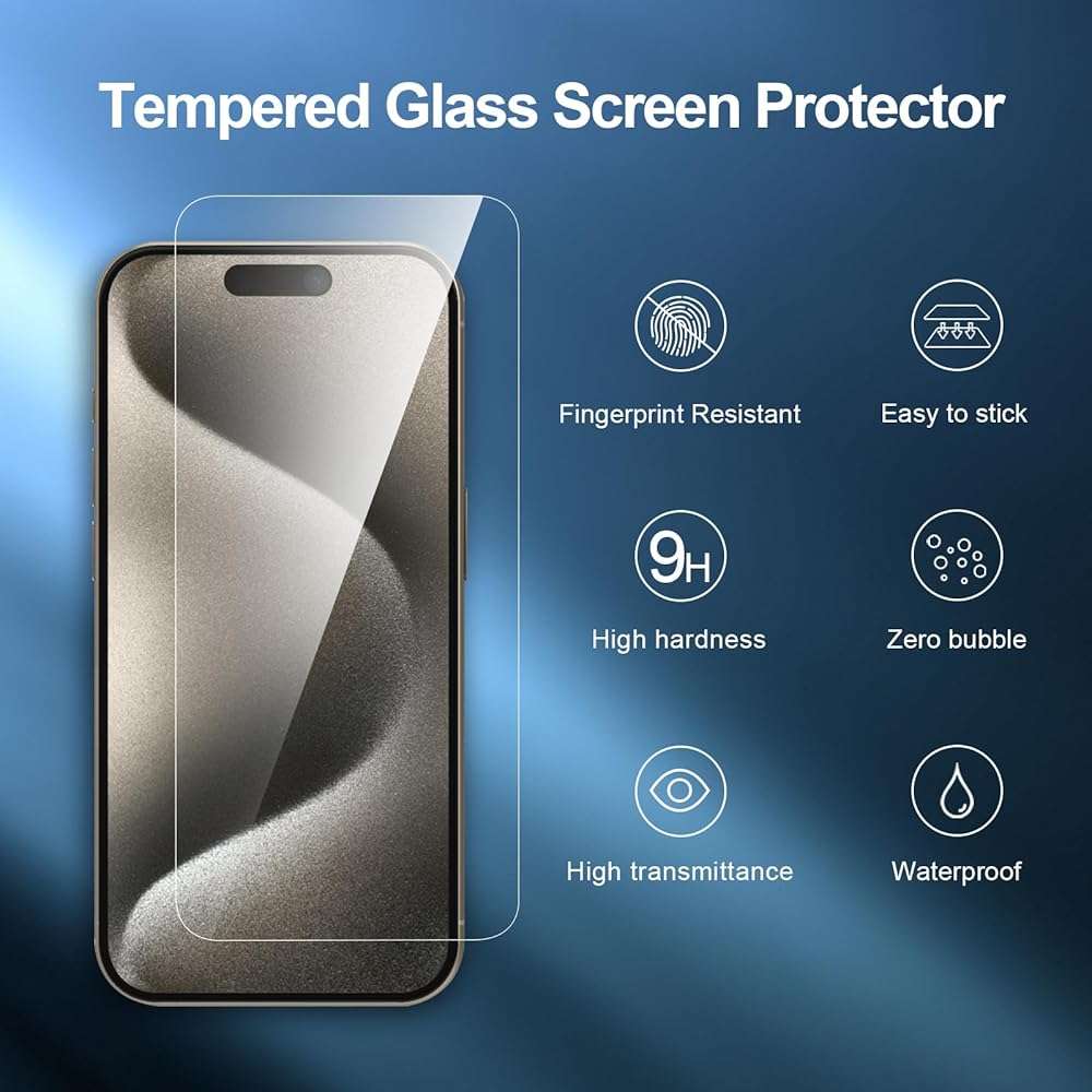 NEW'C 3 Pack Designed for iPhone 15 Pro Max Screen Protector (6.7 inches),Enhanced Tempered Glass Protection with easy installation tool included,Case Friendly Ultra Resistant - Image 4