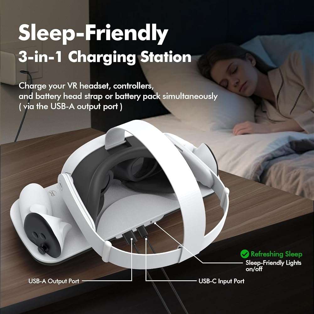 Charging Dock Compatible with Meta Oculus Quest 3/3S, VR Headset Controller Accessories, Charging Station with Closable LED Indicator, Magnetic Charging, Fast Charging, 2 Rechargeable Batteries - Image 4