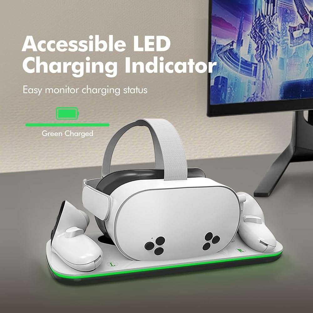 Charging Dock Compatible with Meta Oculus Quest 3/3S, VR Headset Controller Accessories, Charging Station with Closable LED Indicator, Magnetic Charging, Fast Charging, 2 Rechargeable Batteries - Image 5