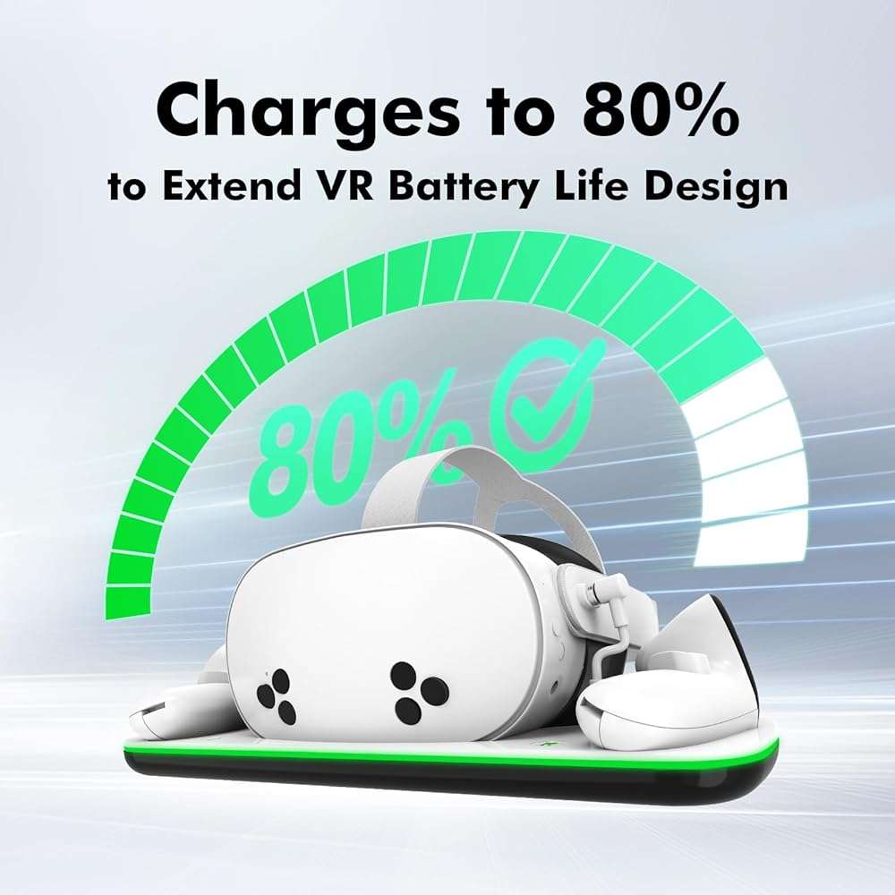 Charging Dock Compatible with Meta Oculus Quest 3/3S, VR Headset Controller Accessories, Charging Station with Closable LED Indicator, Magnetic Charging, Fast Charging, 2 Rechargeable Batteries - Image 7