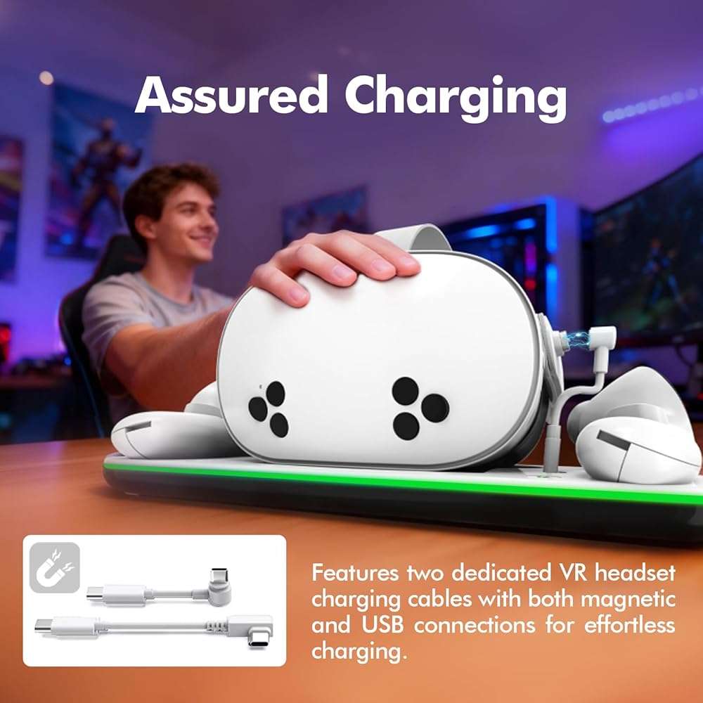 Charging Dock Compatible with Meta Oculus Quest 3/3S, VR Headset Controller Accessories, Charging Station with Closable LED Indicator, Magnetic Charging, Fast Charging, 2 Rechargeable Batteries - Image 8