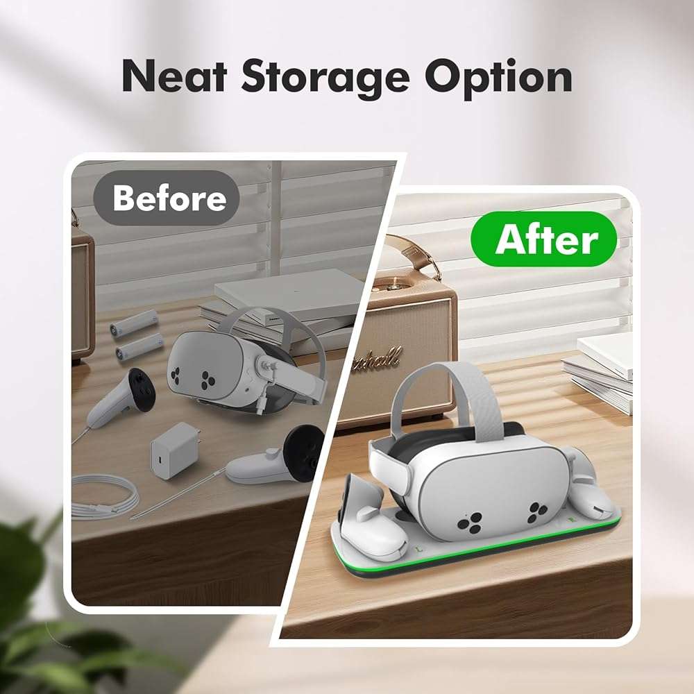 Charging Dock Compatible with Meta Oculus Quest 3/3S, VR Headset Controller Accessories, Charging Station with Closable LED Indicator, Magnetic Charging, Fast Charging, 2 Rechargeable Batteries - Image 9