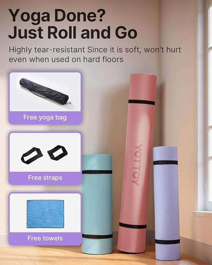 YOTTOY Large Yoga Mat (75 * 52 * 1/2inch),Extra Wide TPE Exercise Mat,Non-Slip Workout Mat for Pilates, Fitness, Barefoot, Home Gym Studio with Strap and Towel - Image 6