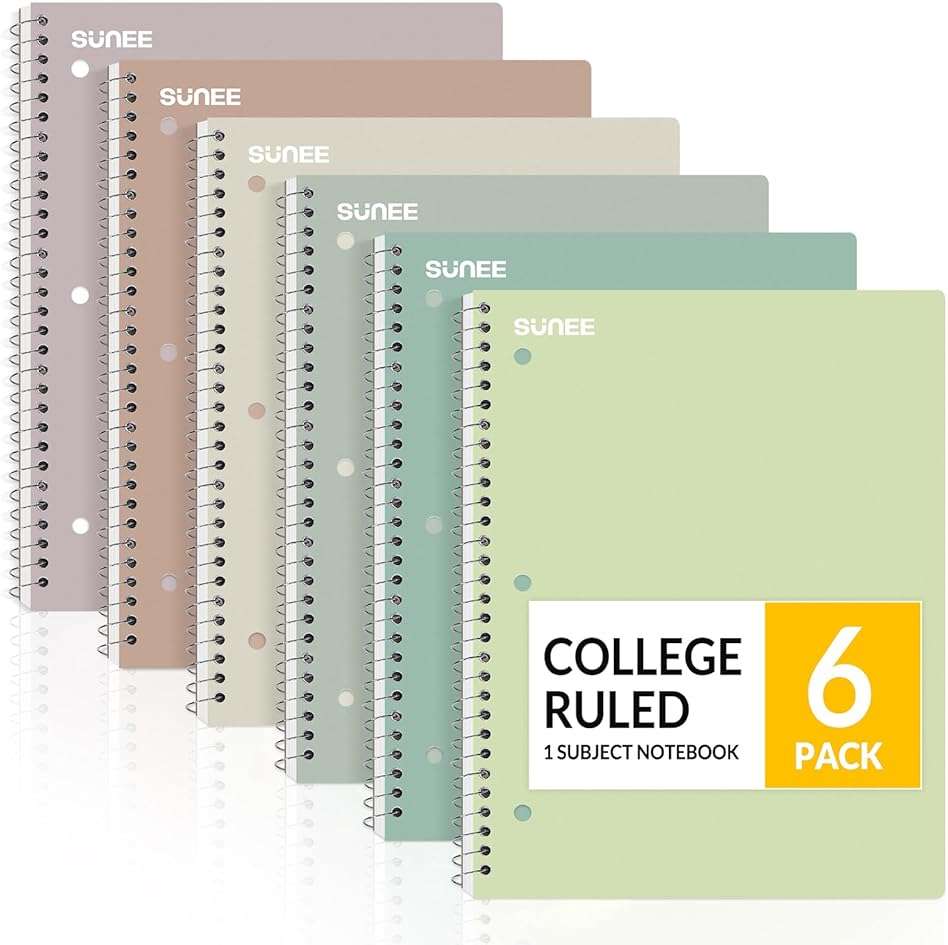SUNEE Spiral Notebooks, 6 Pack, 1-Subject, College Ruled Paper, 8" x 10-1/2", 70 Sheets per Notebook, Assorted Aesthetic Colors Spiral Notebooks for School - Image 1
