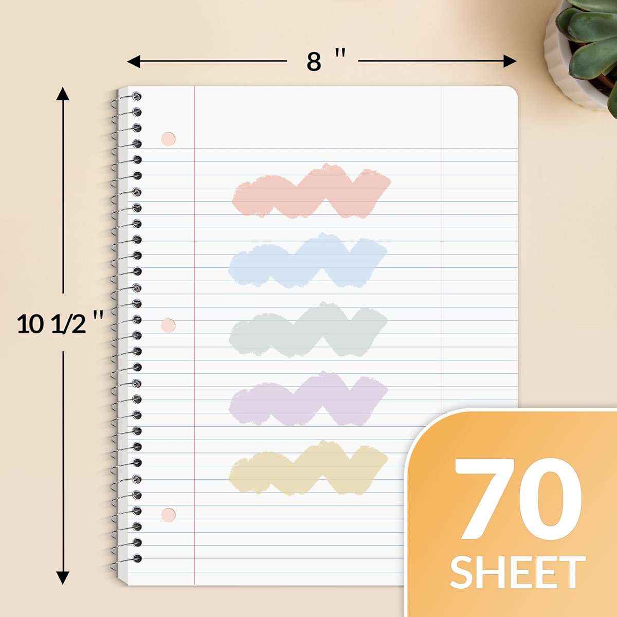 SUNEE Spiral Notebooks, 6 Pack, 1-Subject, College Ruled Paper, 8" x 10-1/2", 70 Sheets per Notebook, Assorted Aesthetic Colors Spiral Notebooks for School - Image 3