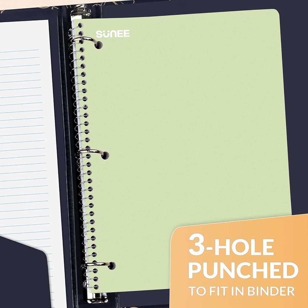 SUNEE Spiral Notebooks, 6 Pack, 1-Subject, College Ruled Paper, 8" x 10-1/2", 70 Sheets per Notebook, Assorted Aesthetic Colors Spiral Notebooks for School - Image 6