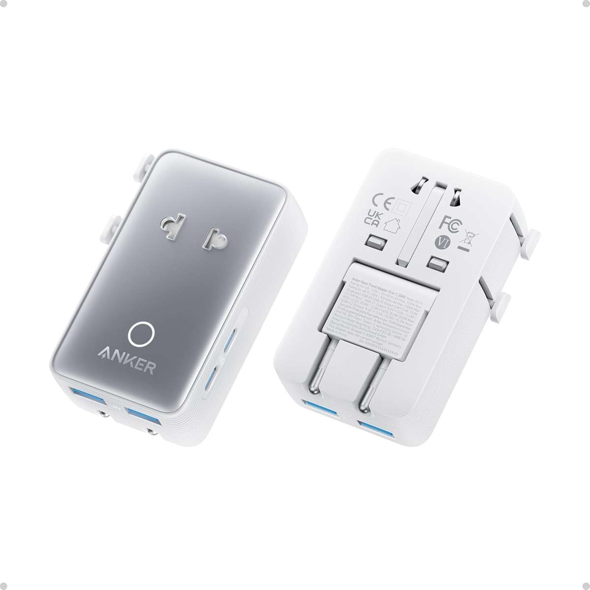 Anker Nano Travel Adapter, 5-Port Power Adapter with 1× 2-Pin AC, 2 USB A, 2 USB C for 20W, Smart Temperature Control, Works in 200+ Countries, Not a Voltage Converter, Travel Essentials (1-Pack) - Image 1