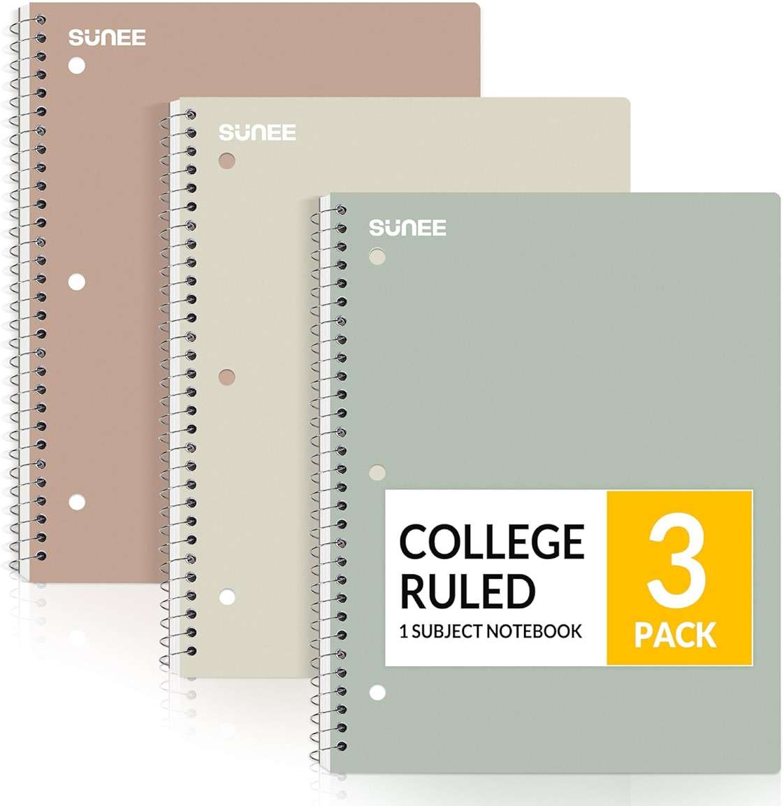 SUNEE Spiral Notebooks, 3 Pack, 1-Subject, College Ruled Paper, 8" x 10-1/2", 70 Sheets per Notebook, Assorted Aesthetic Colors Spiral Notebooks for School - Image 1