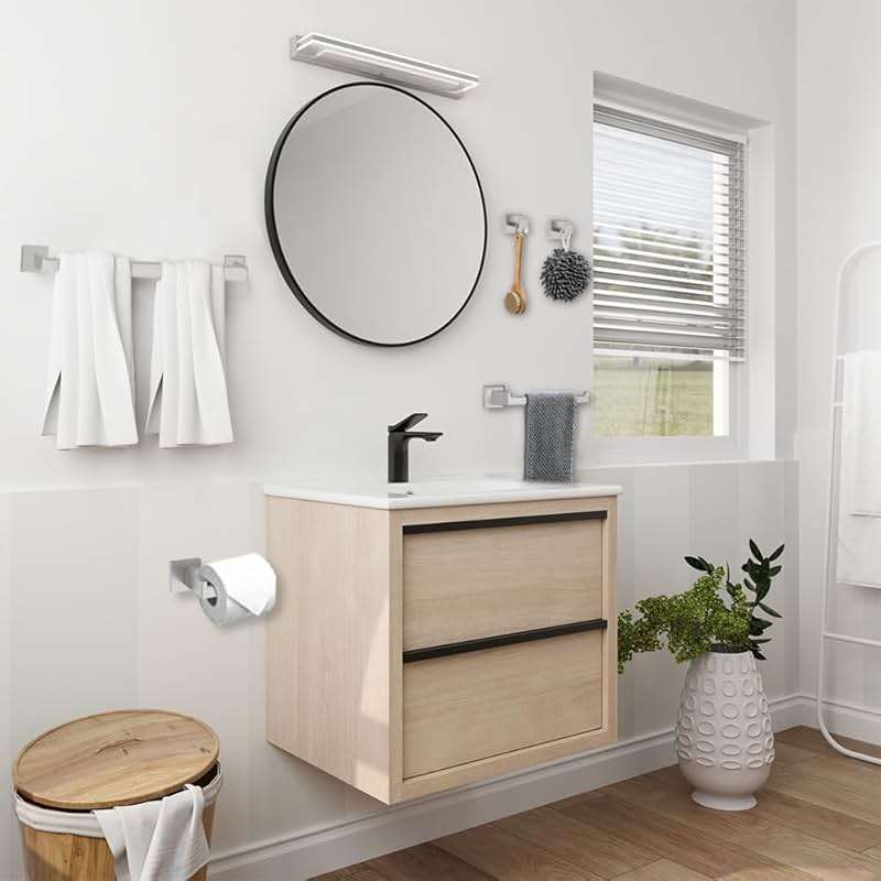 5-Piece Brushed Nickel Bathroom Hardware Set, Wall Mounted Thickened 304 Stainless Steel Towel Holder Set, Featuring 23.6" Towel Bar, Hand Towel Rack, Toilet Paper Holder, and 2 Towel Hooks - Image 2