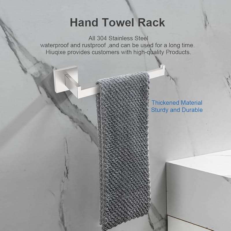 5-Piece Brushed Nickel Bathroom Hardware Set, Wall Mounted Thickened 304 Stainless Steel Towel Holder Set, Featuring 23.6" Towel Bar, Hand Towel Rack, Toilet Paper Holder, and 2 Towel Hooks - Image 5