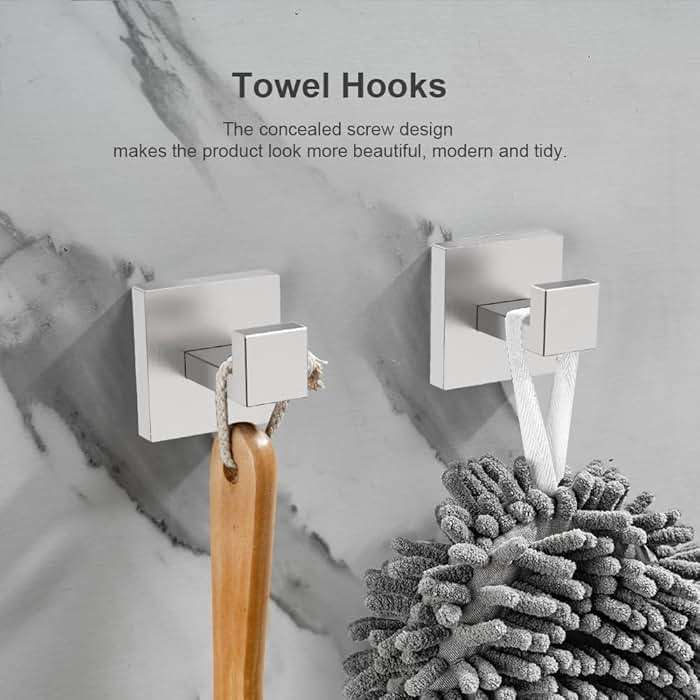 5-Piece Brushed Nickel Bathroom Hardware Set, Wall Mounted Thickened 304 Stainless Steel Towel Holder Set, Featuring 23.6" Towel Bar, Hand Towel Rack, Toilet Paper Holder, and 2 Towel Hooks - Image 7