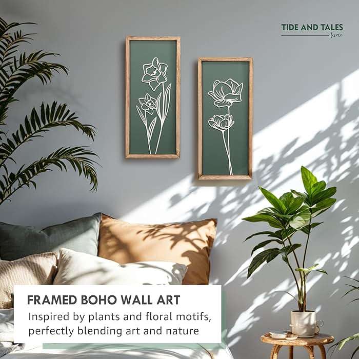 3D Floral Green Wall Art (Set of 2) Lightweight, Wooden Ready-to-Hang Boho Framed Wall Art for Bathroom, Bedroom, Living Room or Office – Premium Sage Green Farmhouse Decor – Gift-Boxed - Image 3