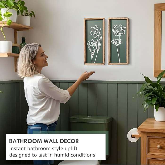 3D Floral Green Wall Art (Set of 2) Lightweight, Wooden Ready-to-Hang Boho Framed Wall Art for Bathroom, Bedroom, Living Room or Office – Premium Sage Green Farmhouse Decor – Gift-Boxed - Image 4