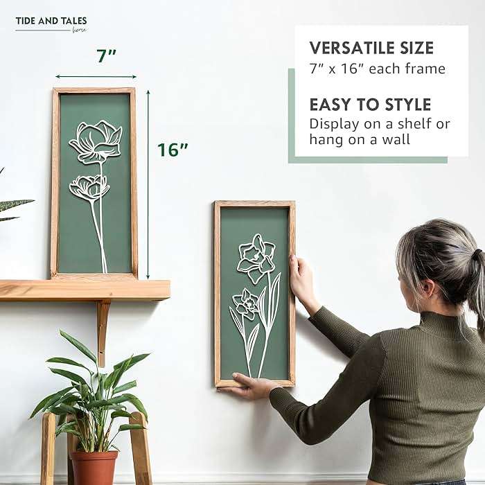 3D Floral Green Wall Art (Set of 2) Lightweight, Wooden Ready-to-Hang Boho Framed Wall Art for Bathroom, Bedroom, Living Room or Office – Premium Sage Green Farmhouse Decor – Gift-Boxed - Image 5