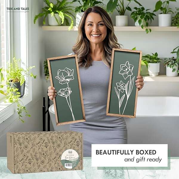 3D Floral Green Wall Art (Set of 2) Lightweight, Wooden Ready-to-Hang Boho Framed Wall Art for Bathroom, Bedroom, Living Room or Office – Premium Sage Green Farmhouse Decor – Gift-Boxed - Image 6