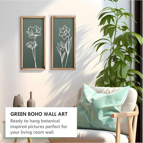 3D Floral Green Wall Art (Set of 2) Lightweight, Wooden Ready-to-Hang Boho Framed Wall Art for Bathroom, Bedroom, Living Room or Office – Premium Sage Green Farmhouse Decor – Gift-Boxed - Image 7