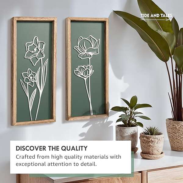 3D Floral Green Wall Art (Set of 2) Lightweight, Wooden Ready-to-Hang Boho Framed Wall Art for Bathroom, Bedroom, Living Room or Office – Premium Sage Green Farmhouse Decor – Gift-Boxed - Image 8