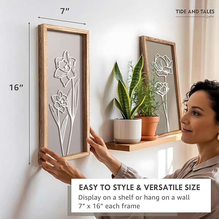 3D Wooden Floral Bathroom Wall Decor (Set of 4) Lightweight, Ready-to-Hang Framed Wall Art For Living Room, Bedroom, or Office - Premium Boho Botanical Farmhouse Decorations - Gift-Boxed - Image 3
