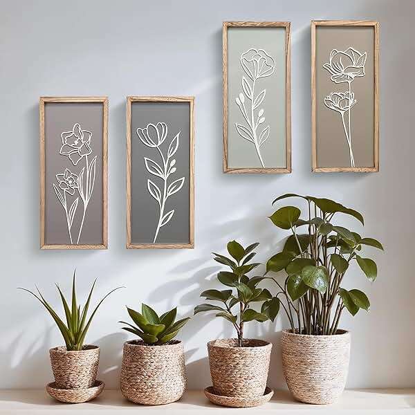 3D Wooden Floral Bathroom Wall Decor (Set of 4) Lightweight, Ready-to-Hang Framed Wall Art For Living Room, Bedroom, or Office - Premium Boho Botanical Farmhouse Decorations - Gift-Boxed - Image 7