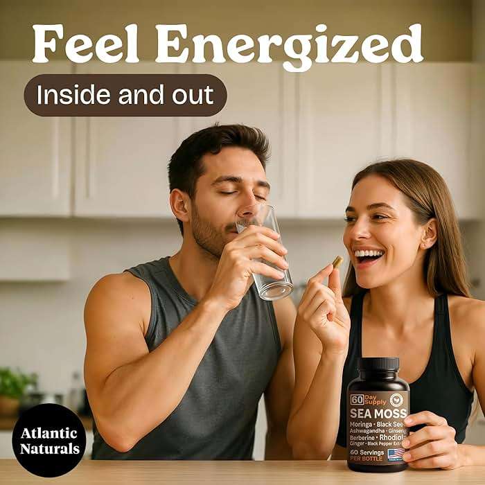 Sea Moss Capsules – Irish Sea Moss with Black Seed Oil, Ashwagandha, Moringa, Ginseng & Ginger for Energy, Vitality & Wellness – Seamoss Nutritional Supplement – Made in USA – 60 Capsules - Image 4