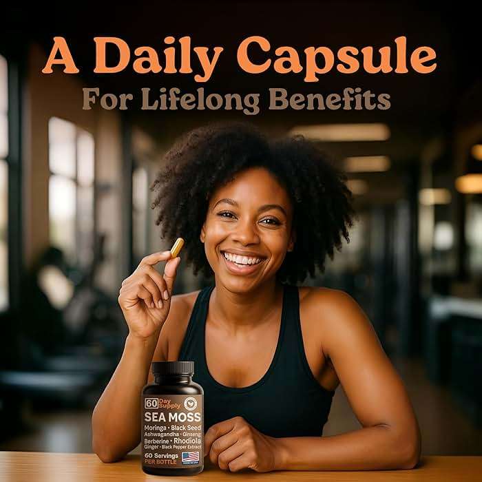 Sea Moss Capsules – Irish Sea Moss with Black Seed Oil, Ashwagandha, Moringa, Ginseng & Ginger for Energy, Vitality & Wellness – Seamoss Nutritional Supplement – Made in USA – 60 Capsules - Image 7