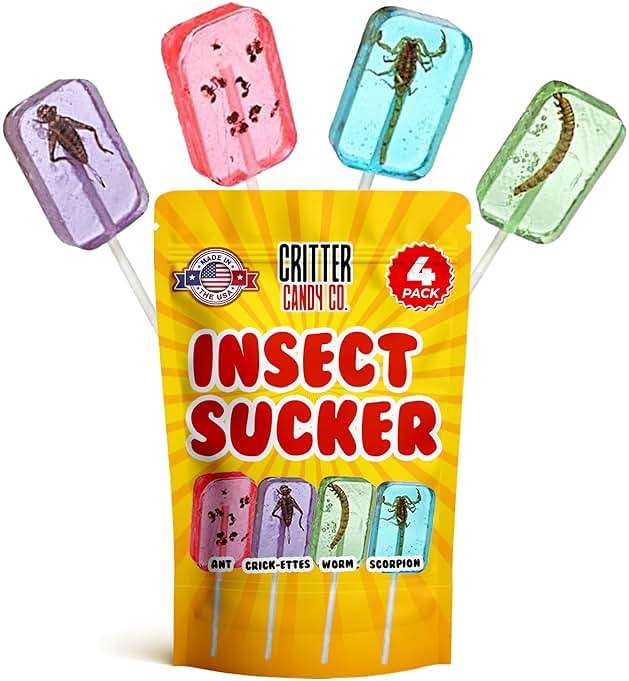 HotLix Insect Lollipops (4-Pack) | Includes Scorpion, Worm, Ants, Cricket | Bug Candy Suckers Individually Wrapped | Bug Lollipops with Real Edible Insects | Weird Candy Pack - Image 1