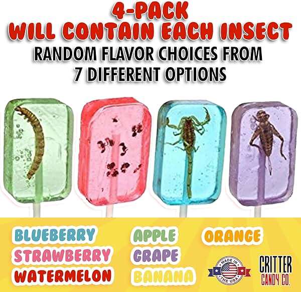 HotLix Insect Lollipops (4-Pack) | Includes Scorpion, Worm, Ants, Cricket | Bug Candy Suckers Individually Wrapped | Bug Lollipops with Real Edible Insects | Weird Candy Pack - Image 2