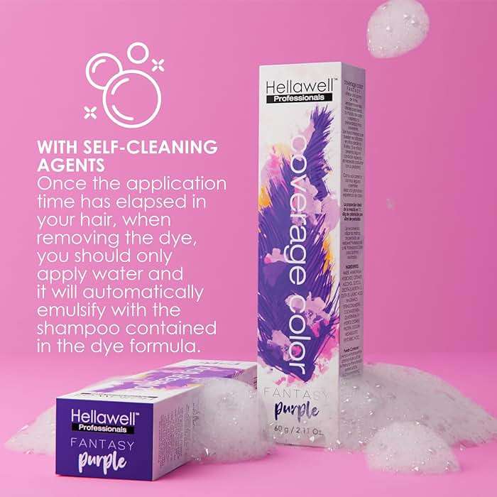 Hellawell Professional Hair Dye. Coverage Color Fantasy - Semi-permanent oxidation coloring cream. Purple 2.11oz. - Image 4