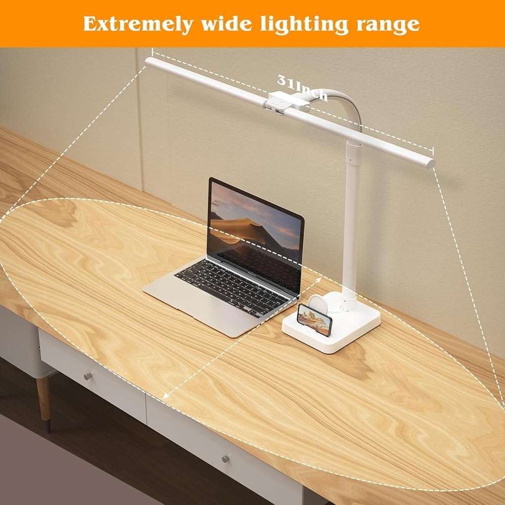 AKRRYR Led Desk Lamp for Home Office,24W Bright Eye-Caring Desk Light with Base,5 Brightness and 5 temperatures Dimmable Workbench Task Light, Adjustable Gooseneck Table Lamp for Monitor(White) - Image 4