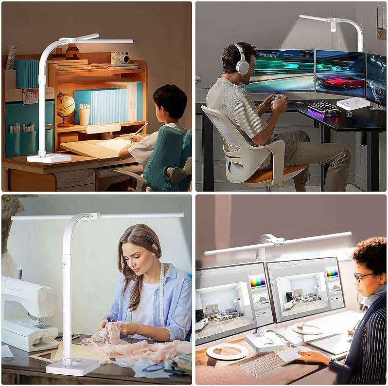 AKRRYR Led Desk Lamp for Home Office,24W Bright Eye-Caring Desk Light with Base,5 Brightness and 5 temperatures Dimmable Workbench Task Light, Adjustable Gooseneck Table Lamp for Monitor(White) - Image 6