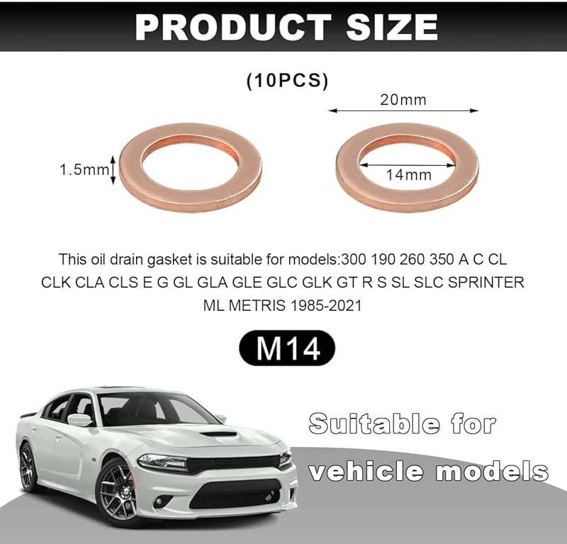 Wevdn 10 PCS Oil Drain Plug Gasket, 14mm Cooper Crush Washer Oil Sealing Gaskets, Automotive Replacement Drain Plug Gaskets Compatible with OEM PN Part 007603-014106, Car Accessories - Image 2