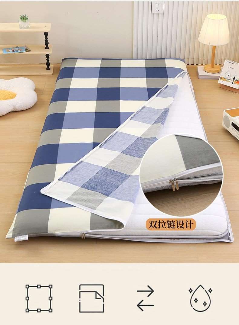 100% Cotton Floor Futon Mattress Cover Japanese Futon Mattress Cover with Zipper Shikibuton Bedsheet Covers Soft Skin-Friendly Dust Dustproof for Dormitory,B,90 * 200cm(Twin) - Image 6