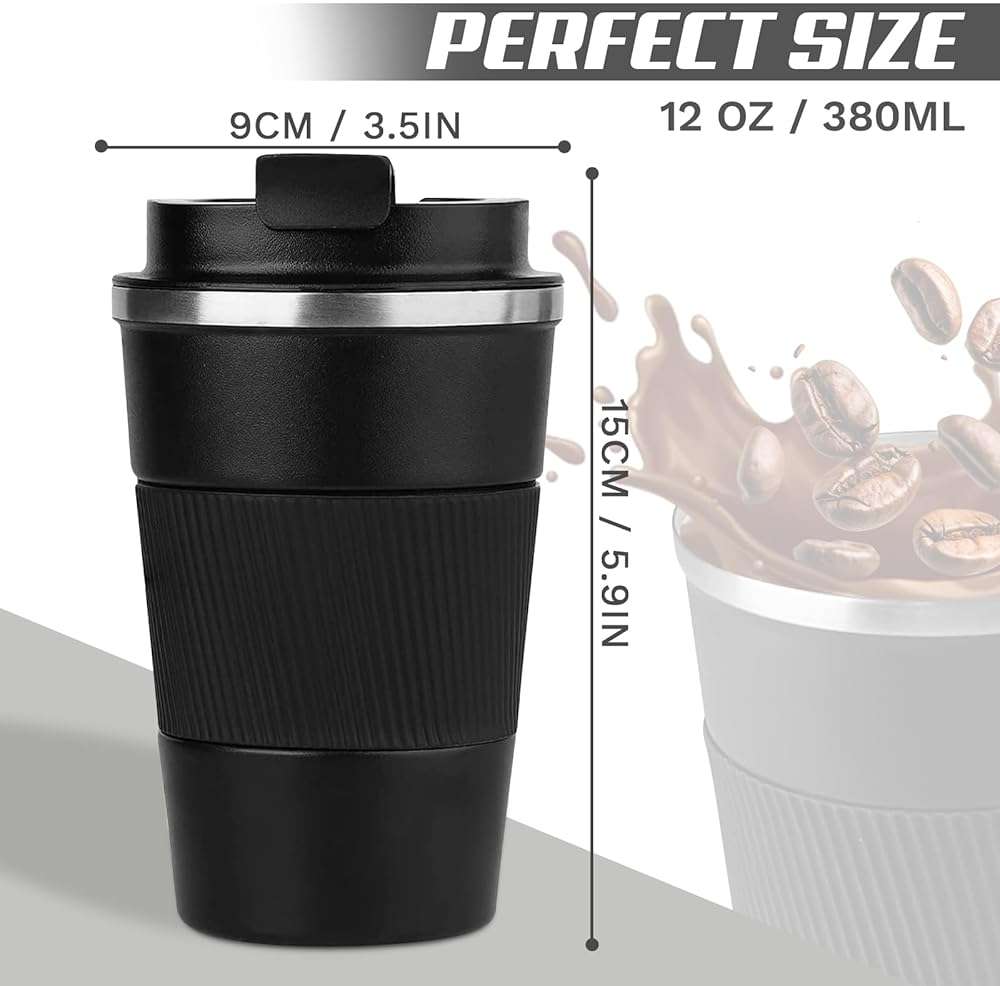 SPLMIFA Vacuum-Insulated Stainless Steel Travel Coffee Mug, Leak-Proof Reusable Coffee Cup with Lid - Keep Hot & Cold Drinks for Hours, Durable Insulated Tumbler for Men & Women(3rd-Black, 12OZ) - Image 2
