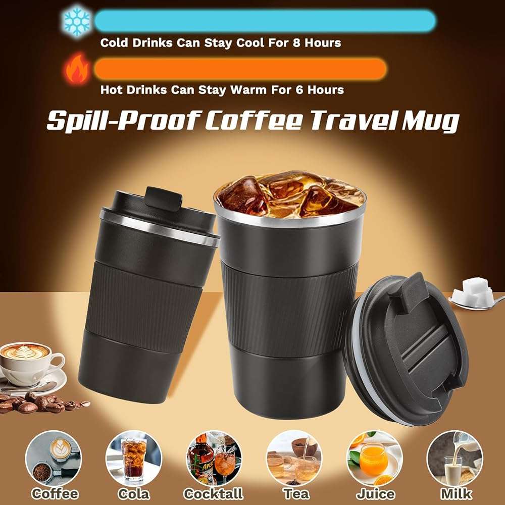 SPLMIFA Vacuum-Insulated Stainless Steel Travel Coffee Mug, Leak-Proof Reusable Coffee Cup with Lid - Keep Hot & Cold Drinks for Hours, Durable Insulated Tumbler for Men & Women(3rd-Black, 12OZ) - Image 3