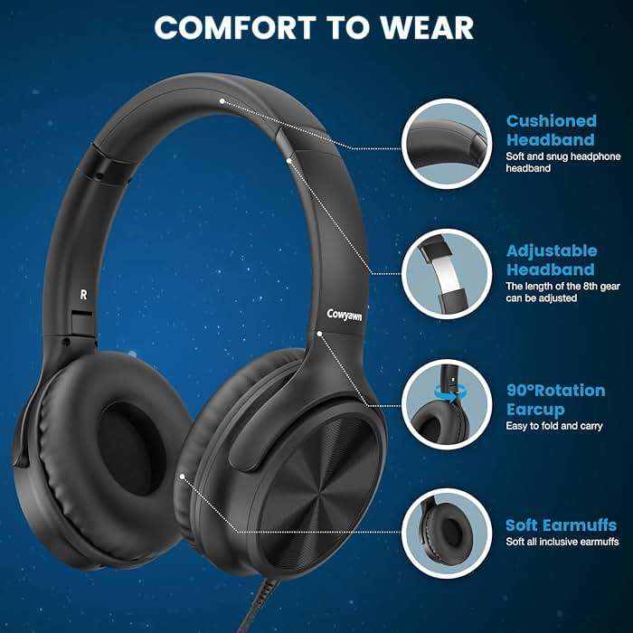 Cowyawn USB C Headphones Wired, Over Ear USB C Wired Headphones with Microphone, Volume Control, HD Stereo Sound, Foldable USB Type C Headphone for Adult/Teens/Laptop/Computer/iPhone 15/16/17, Black - Image 3