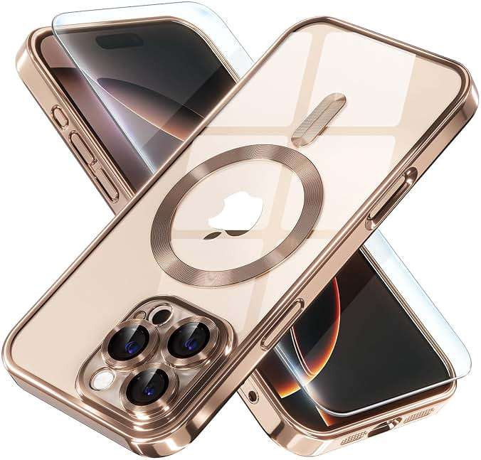 Misea Magnetic for iPhone 16 Pro Max Case Compatible with MagSafe [Never Yellowing] [Military Grade Drop Protection] Full Camera Lens Protector Plating Soft Clear Phone Case for Women 6.9", Desert - Image 1