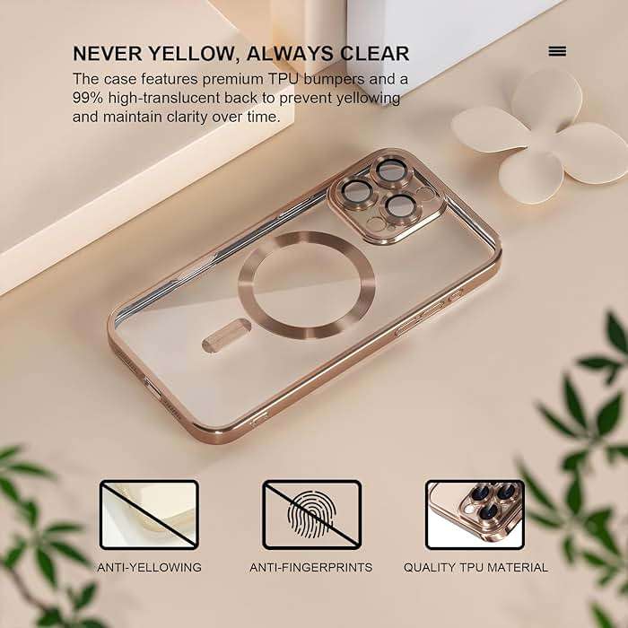 Misea Magnetic for iPhone 16 Pro Max Case Compatible with MagSafe [Never Yellowing] [Military Grade Drop Protection] Full Camera Lens Protector Plating Soft Clear Phone Case for Women 6.9", Desert - Image 3