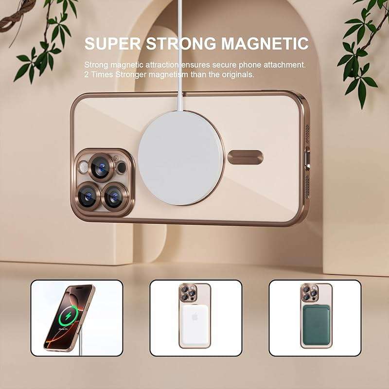 Misea Magnetic for iPhone 16 Pro Max Case Compatible with MagSafe [Never Yellowing] [Military Grade Drop Protection] Full Camera Lens Protector Plating Soft Clear Phone Case for Women 6.9", Desert - Image 5