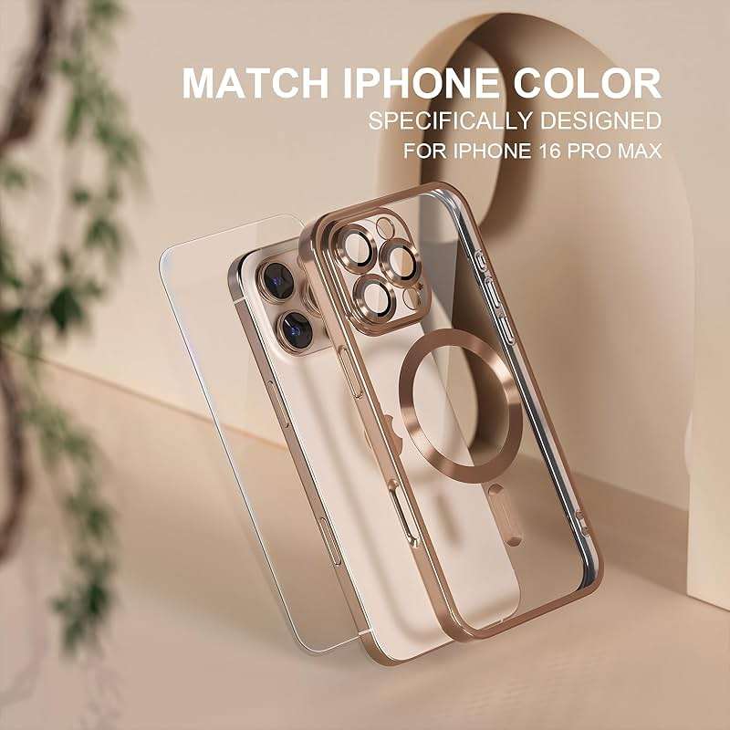 Misea Magnetic for iPhone 16 Pro Max Case Compatible with MagSafe [Never Yellowing] [Military Grade Drop Protection] Full Camera Lens Protector Plating Soft Clear Phone Case for Women 6.9", Desert - Image 7