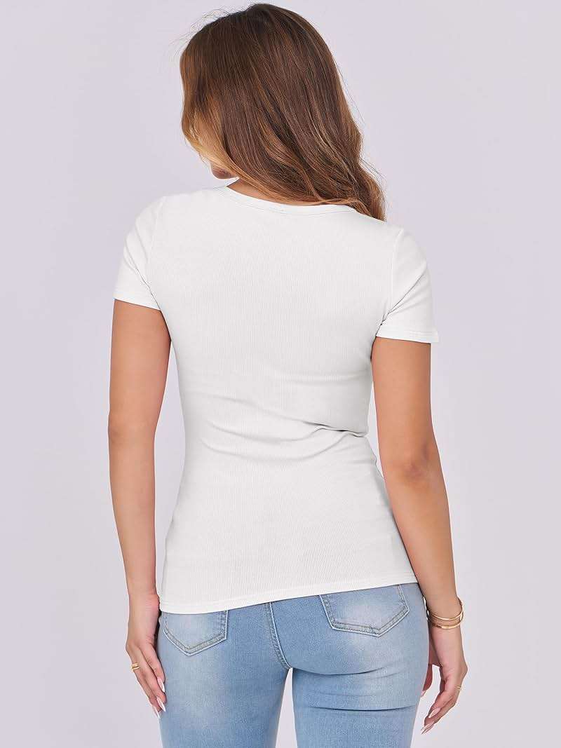ANRABESS Women Short Sleeve Tops Scoop Neck Ribbed Knit Slim Fitted Basic Tee Shirt Casual Summer Clothes 2026 Spring Outfits - Image 6