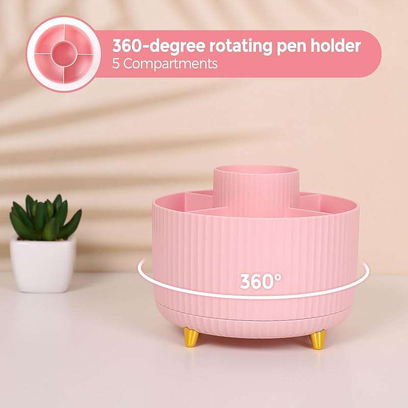 SKYDUE Pink Desk Accessories 10Pcs, Rotating Pen Holder for Desk, Stapler, Staple Remover, Tape Dispenser,2pcs Tape Refills, Binder Paper Clips Kit, Scissor,Pink Office School Supplies - Image 5