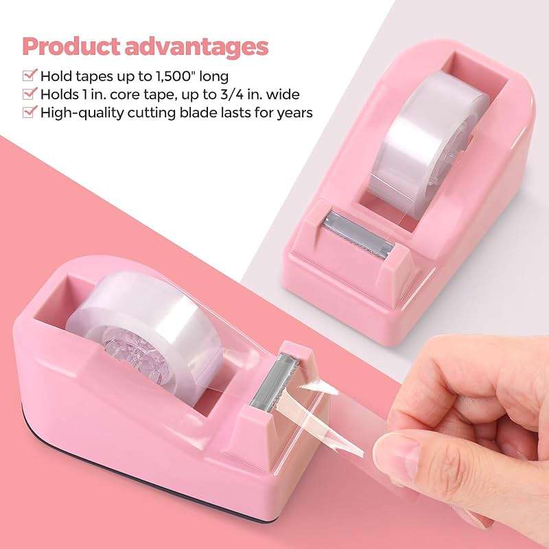 SKYDUE Pink Desk Accessories 10Pcs, Rotating Pen Holder for Desk, Stapler, Staple Remover, Tape Dispenser,2pcs Tape Refills, Binder Paper Clips Kit, Scissor,Pink Office School Supplies - Image 6