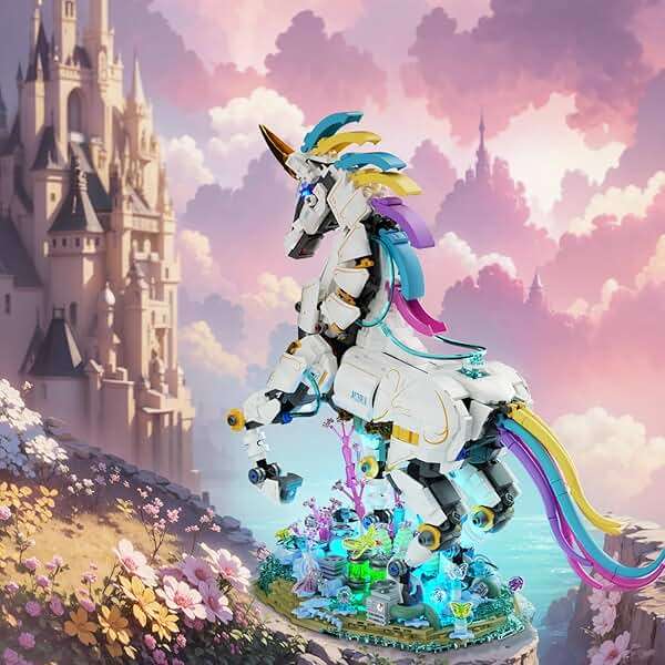 NUTCRACKER Unicorn Building Set for Adult - Cool Rainbow Unicorn Model with Light, Animal Horse Toy Building Set, Home Decor Easter Birthday Gift for Adults（1492 Pieces - Image 2