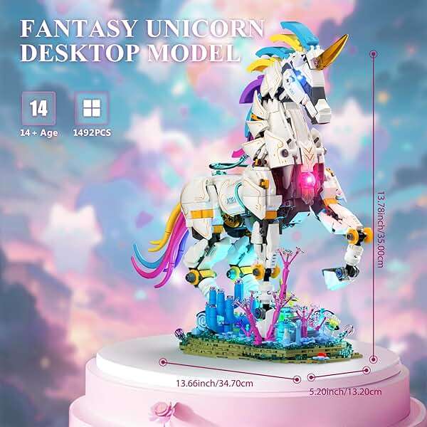 NUTCRACKER Unicorn Building Set for Adult - Cool Rainbow Unicorn Model with Light, Animal Horse Toy Building Set, Home Decor Easter Birthday Gift for Adults（1492 Pieces - Image 3