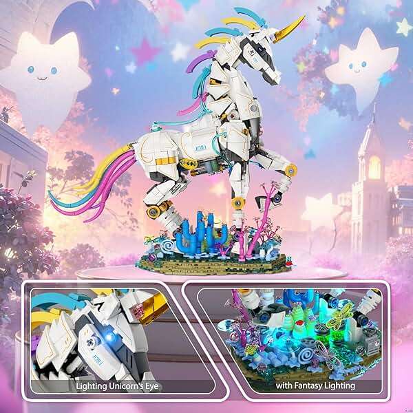 NUTCRACKER Unicorn Building Set for Adult - Cool Rainbow Unicorn Model with Light, Animal Horse Toy Building Set, Home Decor Easter Birthday Gift for Adults（1492 Pieces - Image 4
