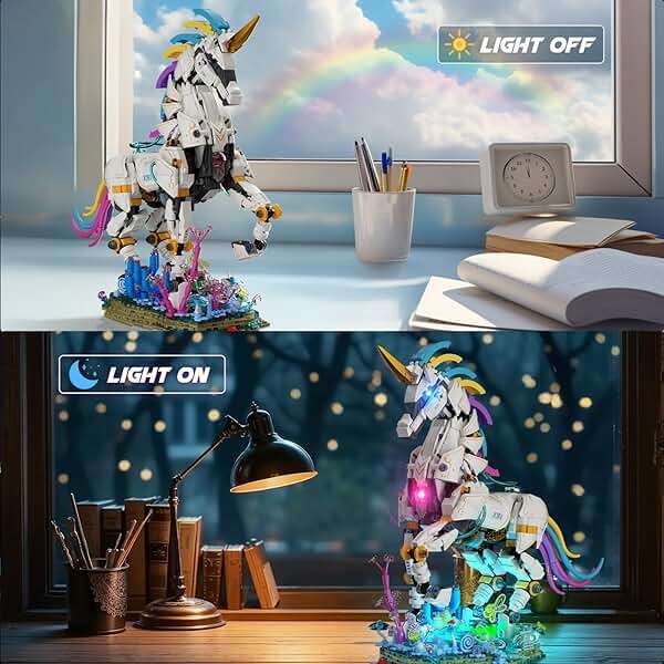 NUTCRACKER Unicorn Building Set for Adult - Cool Rainbow Unicorn Model with Light, Animal Horse Toy Building Set, Home Decor Easter Birthday Gift for Adults（1492 Pieces - Image 6