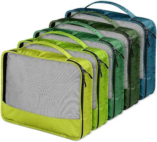Bulyoou 5 Pcs Packing Cubes for Suitcase Large Travel Cubes Carry on Luggage Organizer Bags for Clothes Accessories(L,Green) - Image 5