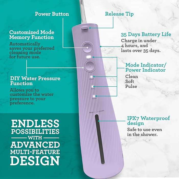 GuruNanda Lion & Lamb Kit 2.0, Electric Toothbrush with Water Flosser Combo, 4 Jet Tips, 4 Brush Heads, & IPX7 Waterproof Design for Complete Oral Care, Lavender - Image 3